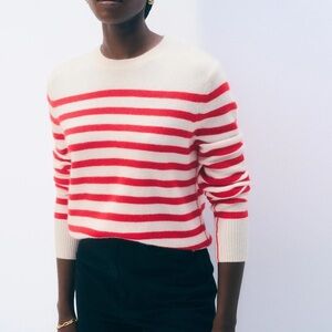 White + Warren Cashmere Striped Crewneck